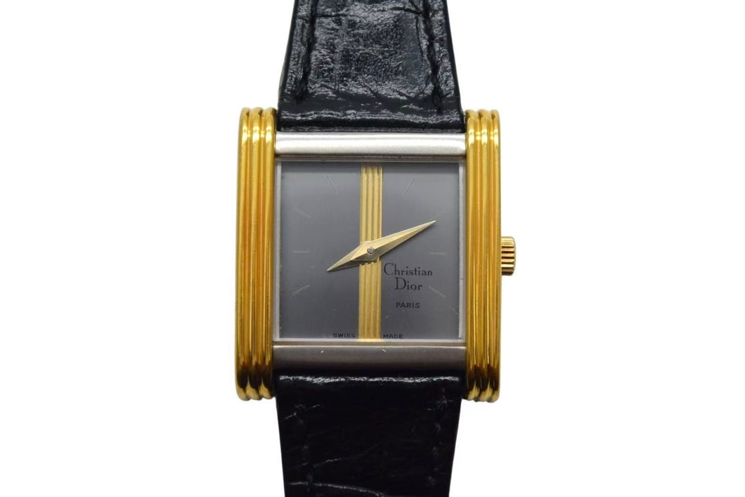 Christian Dior クリスチャンディオール 腕時計 SWISS MADE GP メタル レザー ブラック ゴールド金具 美品 中古 4c074466