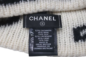 CHANEL シャネル Cashmere Wool Silk Logo Beanie Black White カシミヤ ウール シルク ビーニー 美品 中古 4c074470