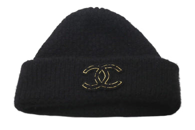 CHANEL シャネル Cashmere Knit カシミヤ ビーニー ブラック ニットキャップ 新タグ ココマーク 美品 中古 4c074474