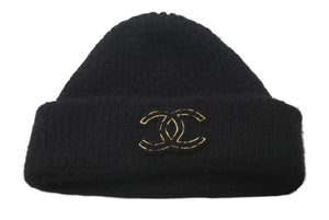 CHANEL シャネル Cashmere Knit カシミヤ ビーニー ブラック ニットキャップ 新タグ ココマーク 美品 中古 4c074474