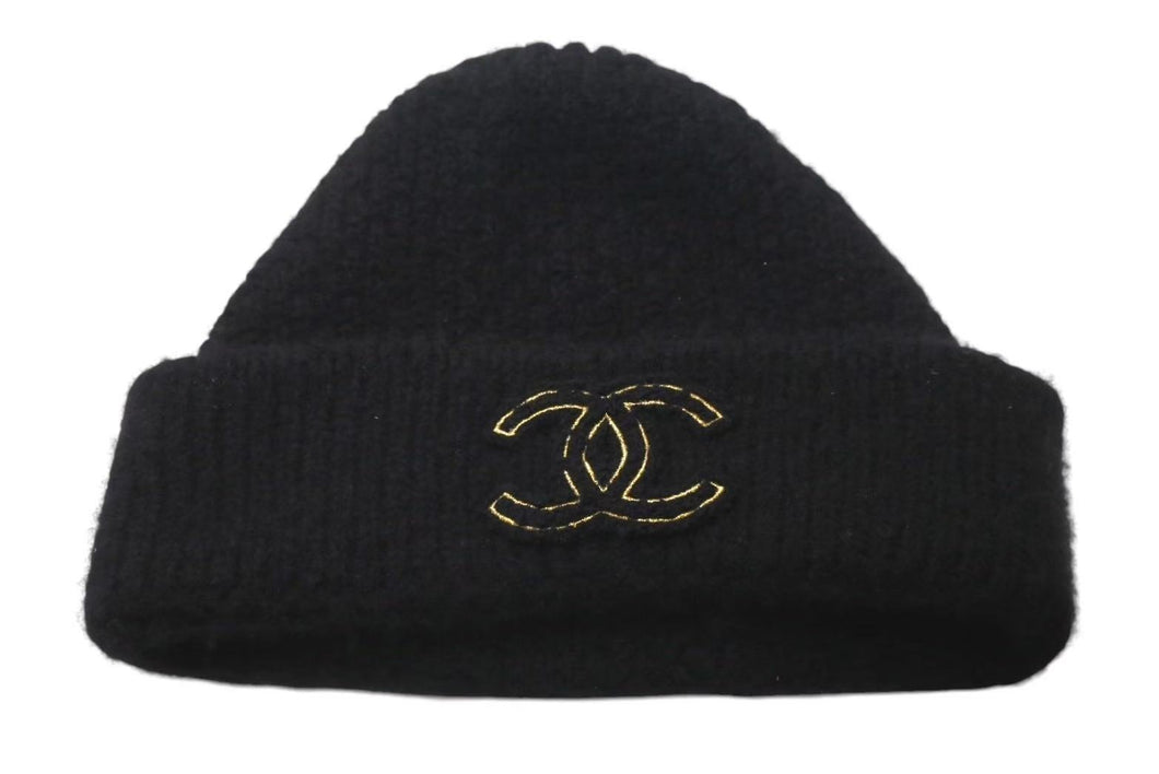 CHANEL シャネル Cashmere Knit カシミヤ ビーニー ブラック ニットキャップ 新タグ ココマーク 美品 中古 4c074474