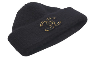 CHANEL シャネル Cashmere Knit カシミヤ ビーニー ブラック ニットキャップ 新タグ ココマーク 美品 中古 4c074474