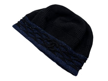 画像をギャラリービューアに読み込む, CHANEL シャネル ベレー帽 ニット帽 ニットベレー ココマーク ブラック ブルー 金属繊維 帽子 美品 中古 4c074476
