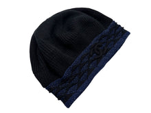 画像をギャラリービューアに読み込む, CHANEL シャネル ベレー帽 ニット帽 ニットベレー ココマーク ブラック ブルー 金属繊維 帽子 美品 中古 4c074476