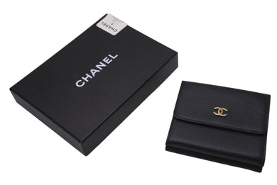 新品未使用 CHANEL シャネル 三つ折り財布 ココマーク 6番台 フランス製 レザー メタル ブラック ゴールド金具 中古 4c074503 正規品