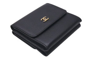 新品未使用 CHANEL シャネル 三つ折り財布 ココマーク 6番台 フランス製 レザー メタル ブラック ゴールド金具 中古 4c074503 正規品