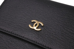 新品未使用 CHANEL シャネル 三つ折り財布 ココマーク 6番台 フランス製 レザー メタル ブラック ゴールド金具 中古 4c074503 正規品