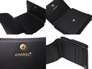 新品未使用 CHANEL シャネル 三つ折り財布 ココマーク 6番台 フランス製 レザー メタル ブラック ゴールド金具 中古 4c074503 正規品
