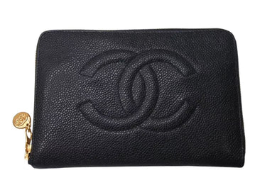 CHANEL シャネル 長財布 ラウンドジップ キャビアスキン ココマーク 4番台 ブラック レディース 美品 中古 4c074505