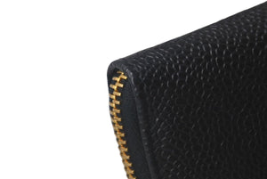 CHANEL シャネル 長財布 ラウンドジップ キャビアスキン ココマーク 4番台 ブラック レディース 美品 中古 4c074505