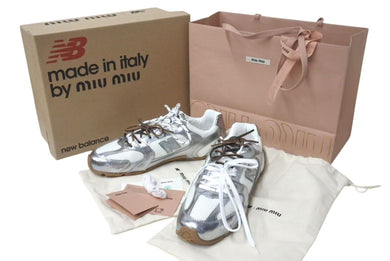 新品未使用 MIUMIU ミュウミュウ NewBalance ニューバランス 530 SL Silver Pack レザー メッシュ シルバー ブラウン サイズ43 中古 4c074506