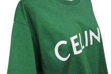 Load image into Gallery viewer, CELINE セリーヌ Crop Top Logo T Shirt クロップド ロゴ T シャツ グリーン レディース 2X761501F 美品 中古 4c074509