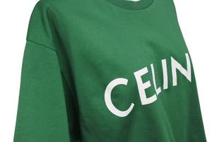 CELINE セリーヌ Crop Top Logo T Shirt クロップド ロゴ T シャツ グリーン レディース 2X761501F 美品 中古 4c074509
