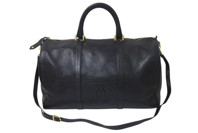 CHANEL シャネル ココマーク ボストンバッグ キャビアスキン 5番台 レザー ブラック 美品 中古 4c074515