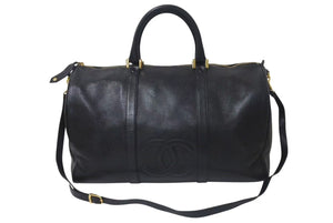 CHANEL シャネル ココマーク ボストンバッグ キャビアスキン 5番台 レザー ブラック 美品 中古 4c074515