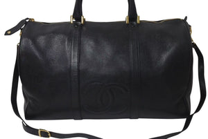 CHANEL シャネル ココマーク ボストンバッグ キャビアスキン 5番台 レザー ブラック 美品 中古 4c074515