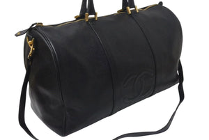 CHANEL シャネル ココマーク ボストンバッグ キャビアスキン 5番台 レザー ブラック 美品 中古 4c074515