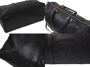 CHANEL シャネル ココマーク ボストンバッグ キャビアスキン 5番台 レザー ブラック 美品 中古 4c074515
