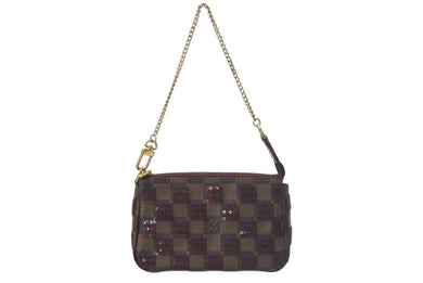 極美品 LOUIS VUITTON ルイヴィトン モノグラム ミニポシェット アクセソワール ダミエパイエット N63176 スパンコール 中古 4c074520