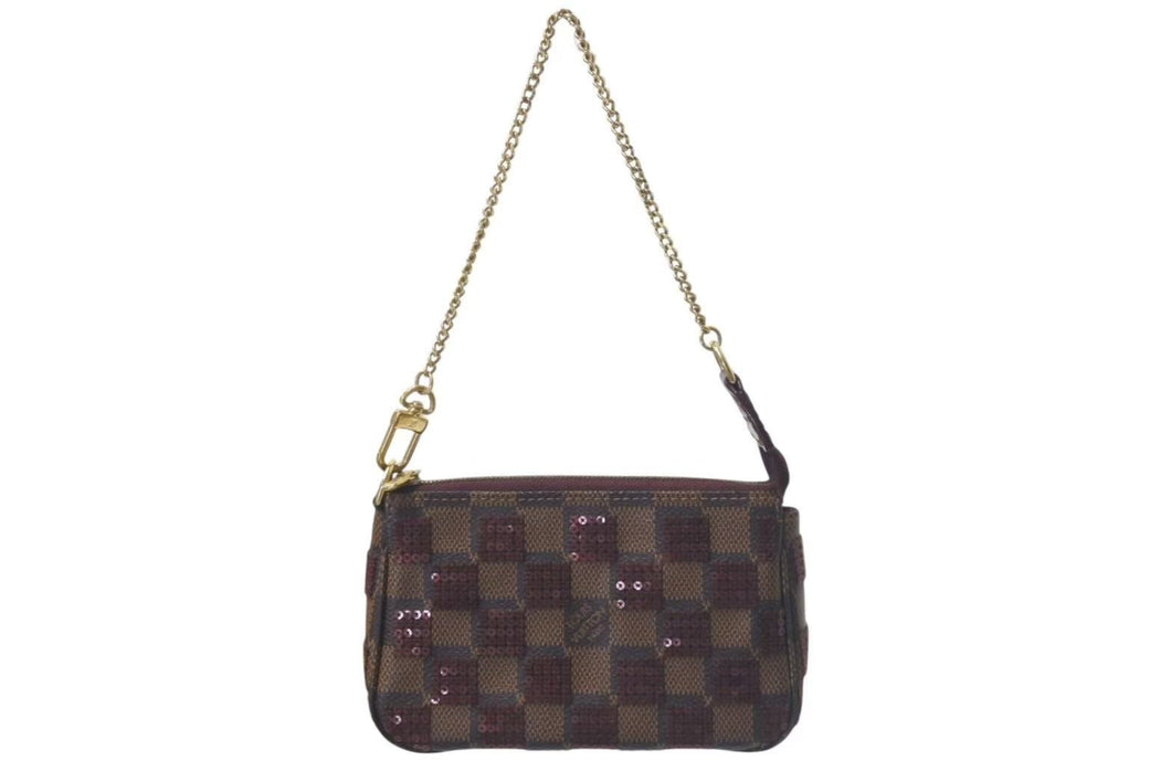 極美品 LOUIS VUITTON ルイヴィトン モノグラム ミニポシェット アクセソワール ダミエパイエット N63176 スパンコール 中古 4c074520