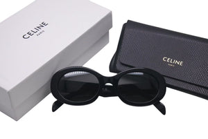 極美品 CELINE セリーヌ サングラス TRIOMPHE 01 トリオンフ ロゴ 52◻︎22 145 CL40194U ブラック ゴールド金具 ケース付き 中古 4c074547