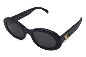 極美品 CELINE セリーヌ サングラス TRIOMPHE 01 トリオンフ ロゴ 52◻︎22 145 CL40194U ブラック ゴールド金具 ケース付き 中古 4c074547