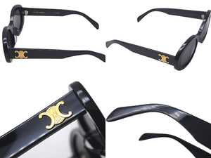極美品 CELINE セリーヌ サングラス TRIOMPHE 01 トリオンフ ロゴ 52◻︎22 145 CL40194U ブラック ゴールド金具 ケース付き 中古 4c074547