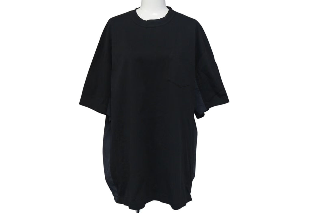 Sacai サカイ半袖Ｔシャツ リップストップパネル Tシャツ ブラック コットンポリエステル 3 24-03473M 美品 中古 4c074573 