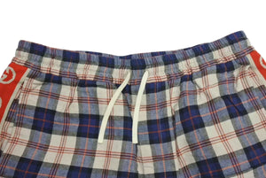 極美品 GUCCI グッチ サイドラインチェックリネン コットンショーツ コットン麻リネン レッドブルーベージュ サイズ48 中古 4c074671 