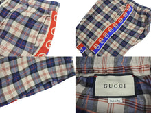 画像をギャラリービューアに読み込む, 極美品 GUCCI グッチ サイドラインチェックリネン コットンショーツ コットン麻リネン レッドブルーベージュ サイズ48 中古 4c074671 