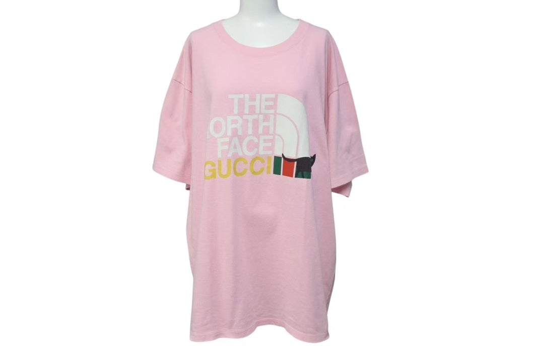 GUCCI グッチ THE NORTH FACE ザノースフェイス 半袖Tシャツ イタリア製 コットン ピンク サイズXL 美品 中古 4c074673