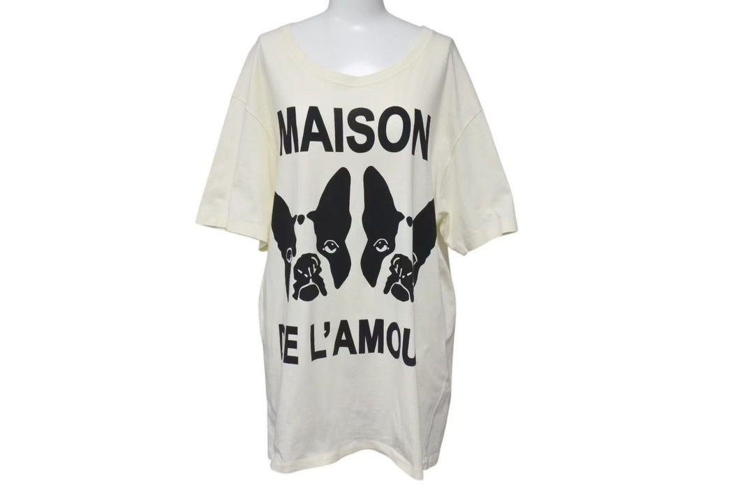 GUCCI グッチ MAISON DE L`AMOUR 犬 Tシャツ アイボリー サイズL コットン イタリア製 492347 X3P09 中古 4c074675 