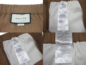 極美品 GUCCI グッチ ハーフパンツ ショーツ 623078 Z403L レーヨンリネン イタリア製 ブラウン ゴールド金具 サイズ48 中古 4c074677 