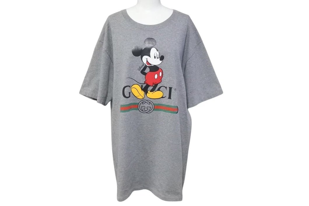 極美品 GUCCI × Disney グッチ ディズニー ミッキーマウス プリント ウェブライン 半袖Ｔシャツ グレー コットン 565806 XJB67 サイズM 中古 4c074686 