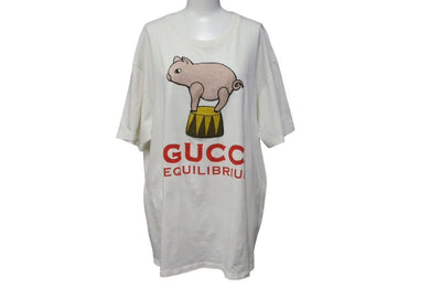 極美品 GUCCI グッチ 21SS EQUILIBRIUM ピッグ プリント Tシャツ 半袖 刺繍 615044 XJCRI ホワイト サイズL 中古 4c074687 