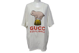 極美品 GUCCI グッチ 21SS EQUILIBRIUM ピッグ プリント Tシャツ 半袖 刺繍 615044 XJCRI ホワイト サイズL 中古 4c074687 
