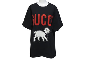 極美品 GUCCI グッチ グッチラム オーバーサイズ 半袖Tシャツ 565806 XJBTV イタリア製 コットン ブラック レッド M 中古 4c074691