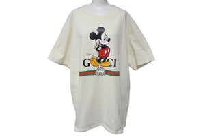 極美品 GUCCI グッチ DISNEYコラボ ミッキー半袖Tシャツ 565806 XJB66 コットン アイボリー サイズロゴ XL 中古 4c074692 