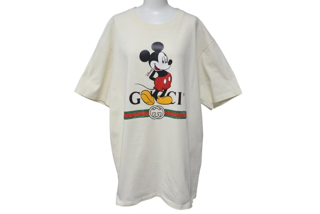 極美品 GUCCI グッチ DISNEYコラボ ミッキー半袖Tシャツ 565806 XJB66 コットン アイボリー サイズロゴ XL 中古 4c074692 