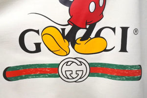 極美品 GUCCI グッチ DISNEYコラボ ミッキー半袖Tシャツ 565806 XJB66 コットン アイボリー サイズロゴ XL 中古 4c074692 