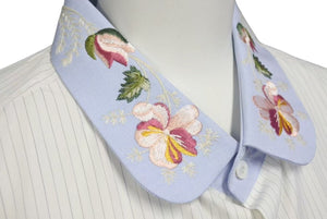 極美品 GUCCI グッチ ストライプシャツ 長袖シャツ 襟花柄刺繡 493767 Z369F イタリア製 コットン ホワイト 中古 4c074700