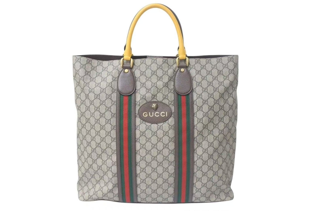 極美品 GUCCI グッチ GGスプリーム トートバッグ ハンドバッグ 473870 レザー GGスプリーム ベージュ ブラウン 中古 4c074712 