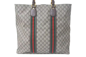 極美品 GUCCI グッチ GGスプリーム トートバッグ ハンドバッグ 473870 レザー GGスプリーム ベージュ ブラウン 中古 4c074712 