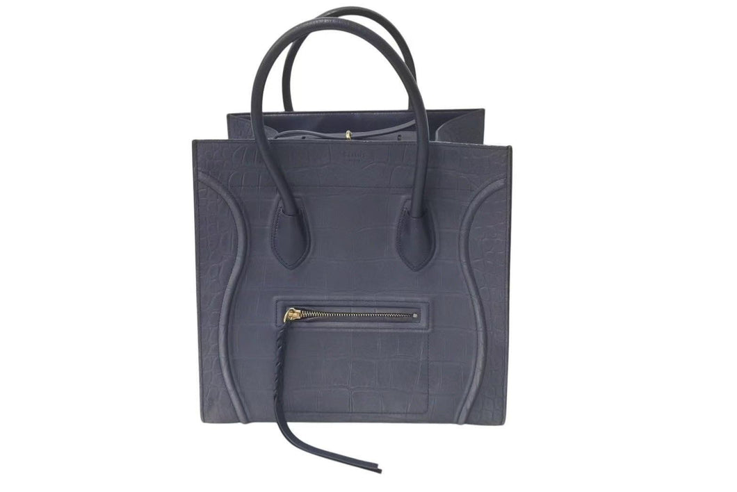 CELINE セリーヌ ハンドバッグ ラゲージ ファントム ミディアムスクエア クロコ型押し S-LA-31852 レザー 中古 4c074715
