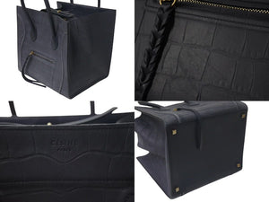 CELINE セリーヌ ハンドバッグ ラゲージ ファントム ミディアムスクエア クロコ型押し S-LA-31852 レザー 中古 4c074715
