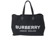 画像をギャラリービューアに読み込む, BURBERRY バーバリー ロゴディテール トートバッグ 8009268 ブラック コットンキャンバス 美品 中古 4c074716 