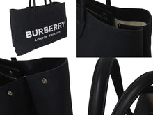 画像をギャラリービューアに読み込む, BURBERRY バーバリー ロゴディテール トートバッグ 8009268 ブラック コットンキャンバス 美品 中古 4c074716 