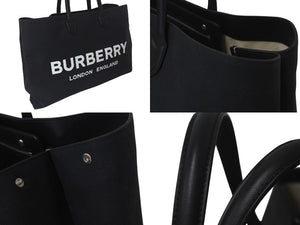 BURBERRY バーバリー ロゴディテール トートバッグ 8009268 ブラック コットンキャンバス 美品 中古 4c074716 