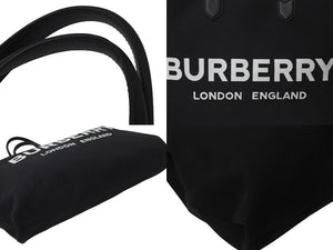 BURBERRY バーバリー ロゴディテール トートバッグ 8009268 ブラック コットンキャンバス 美品 中古 4c074716 