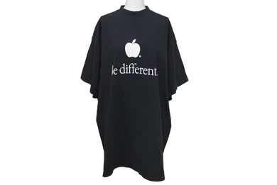 極美品 BALENCIAGA バレンシアガ Be different 半袖Tシャツ 712398 サイズL アップルサンプリング ブラック 刺繍 中古 4c074751